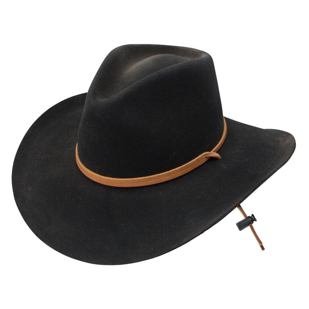 Stetson Kelly Mens Distressed Wool Felt Cowboy Hat Black Size M Chinstrap Used